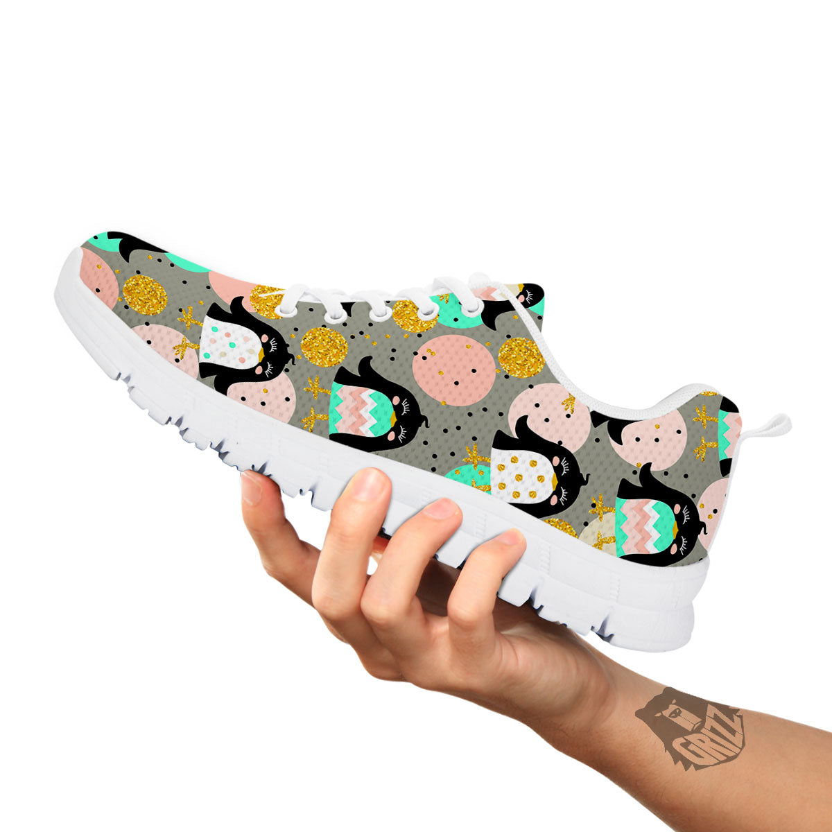 Penguin Pink Polka Print Pattern White Sneaker-grizzshop