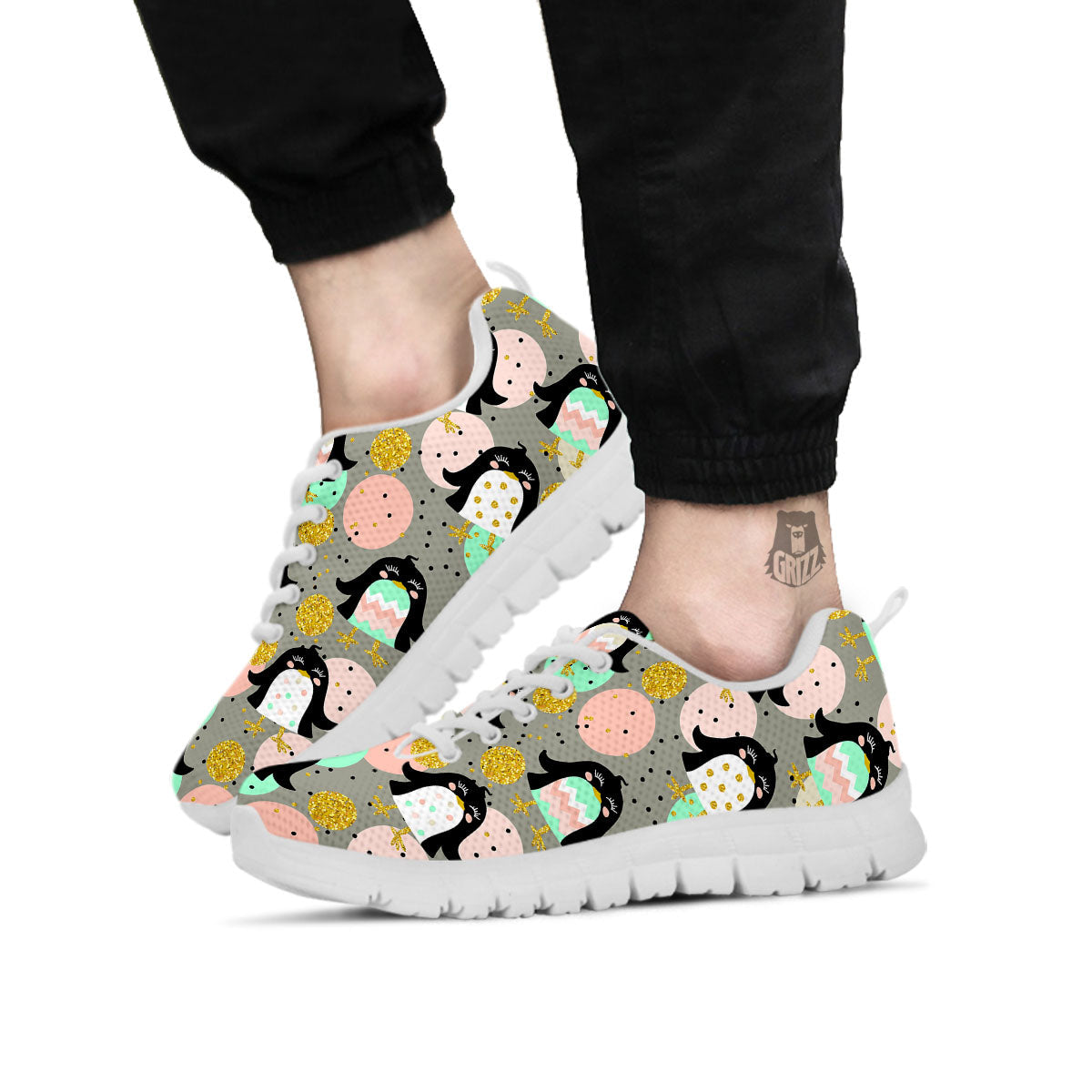 Penguin Pink Polka Print Pattern White Sneaker-grizzshop