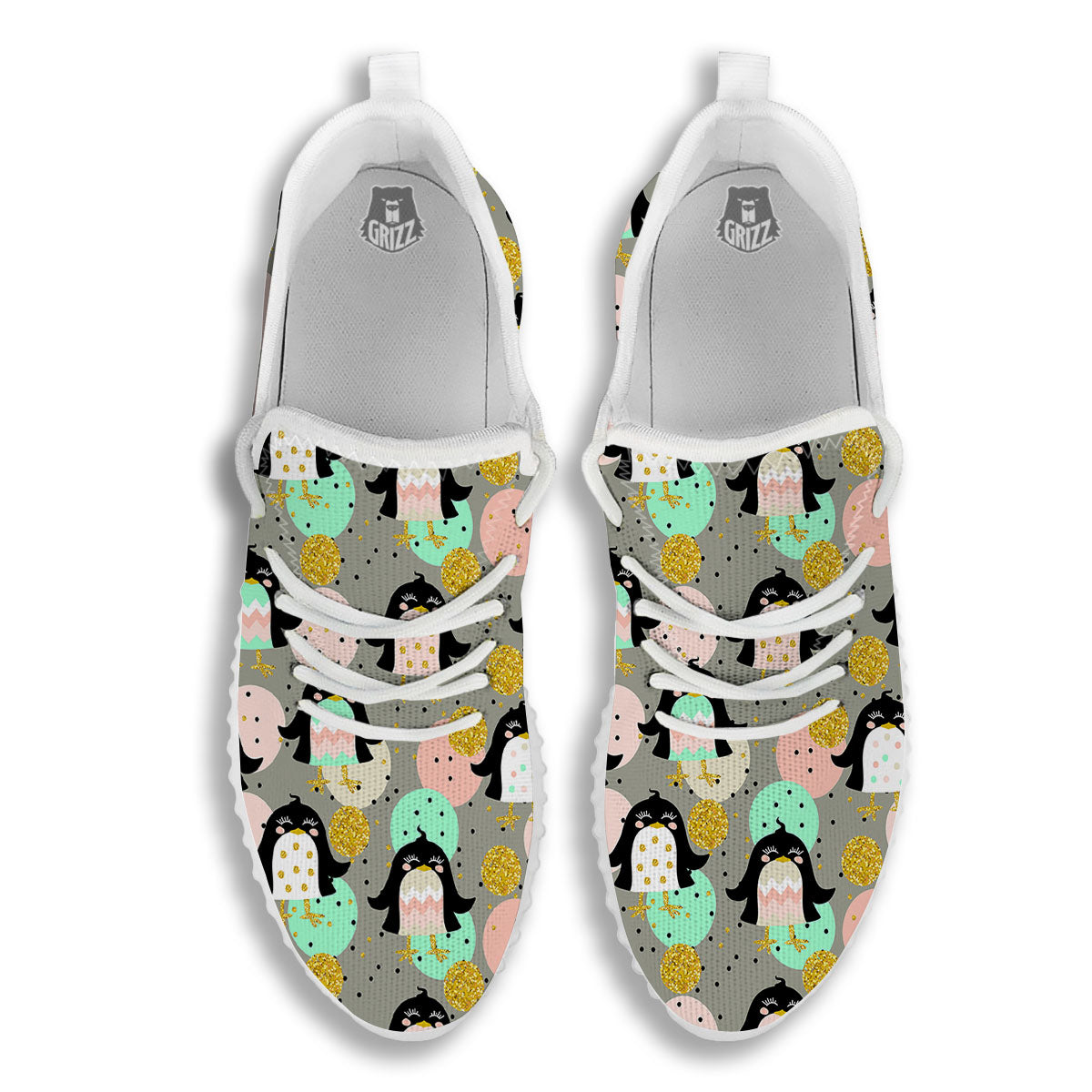 Penguin Pink Polka Print Pattern White Walking Shoes-grizzshop