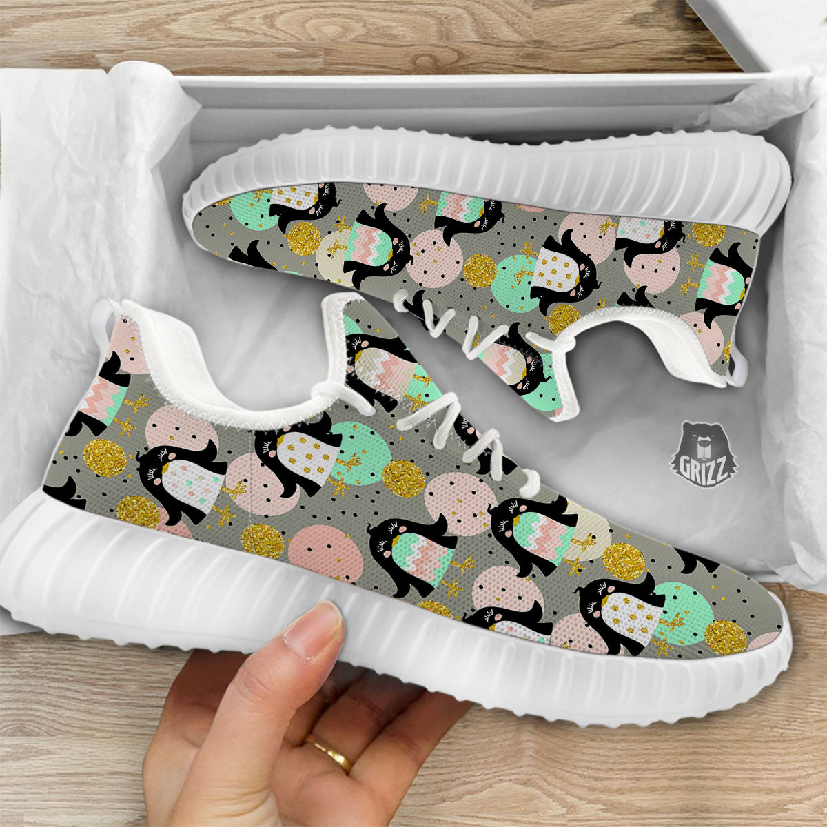 Penguin Pink Polka Print Pattern White Walking Shoes-grizzshop