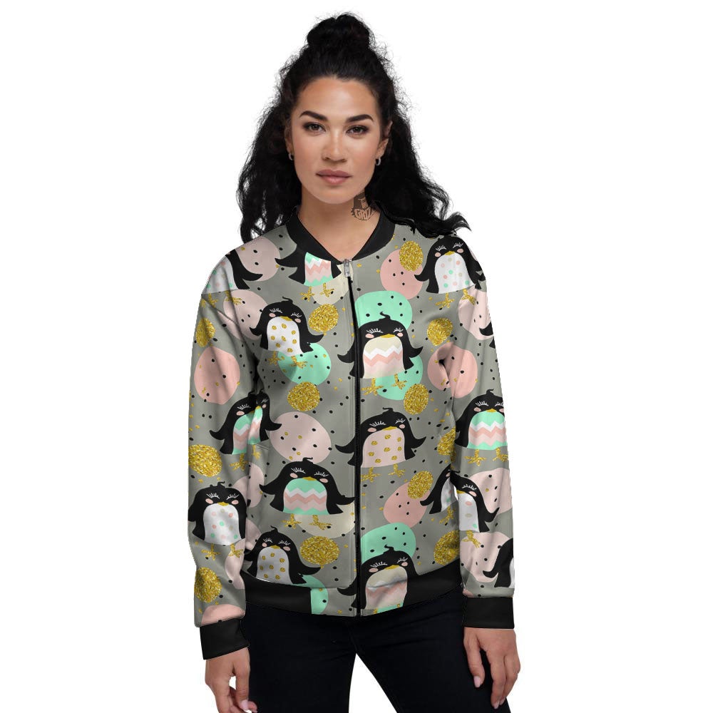 Penguin Pink Polka Print Pattern Women's Bomber Jacket-grizzshop
