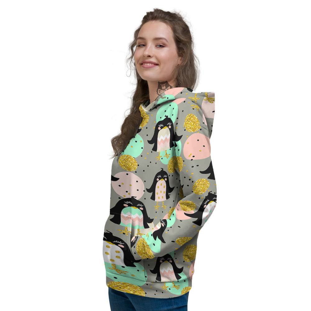 Penguin Pink Polka Print Pattern Women's Hoodie-grizzshop
