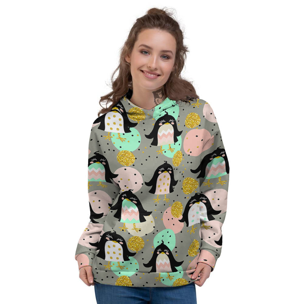 Penguin Pink Polka Print Pattern Women's Hoodie-grizzshop