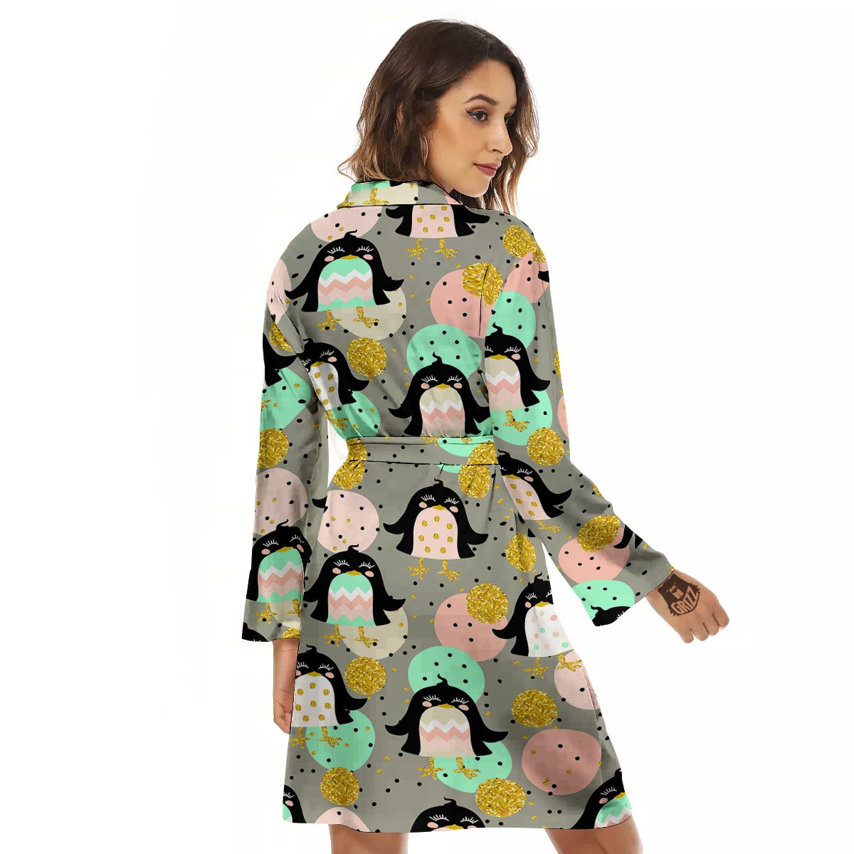 Penguin Pink Polka Print Pattern Women's Robe-grizzshop