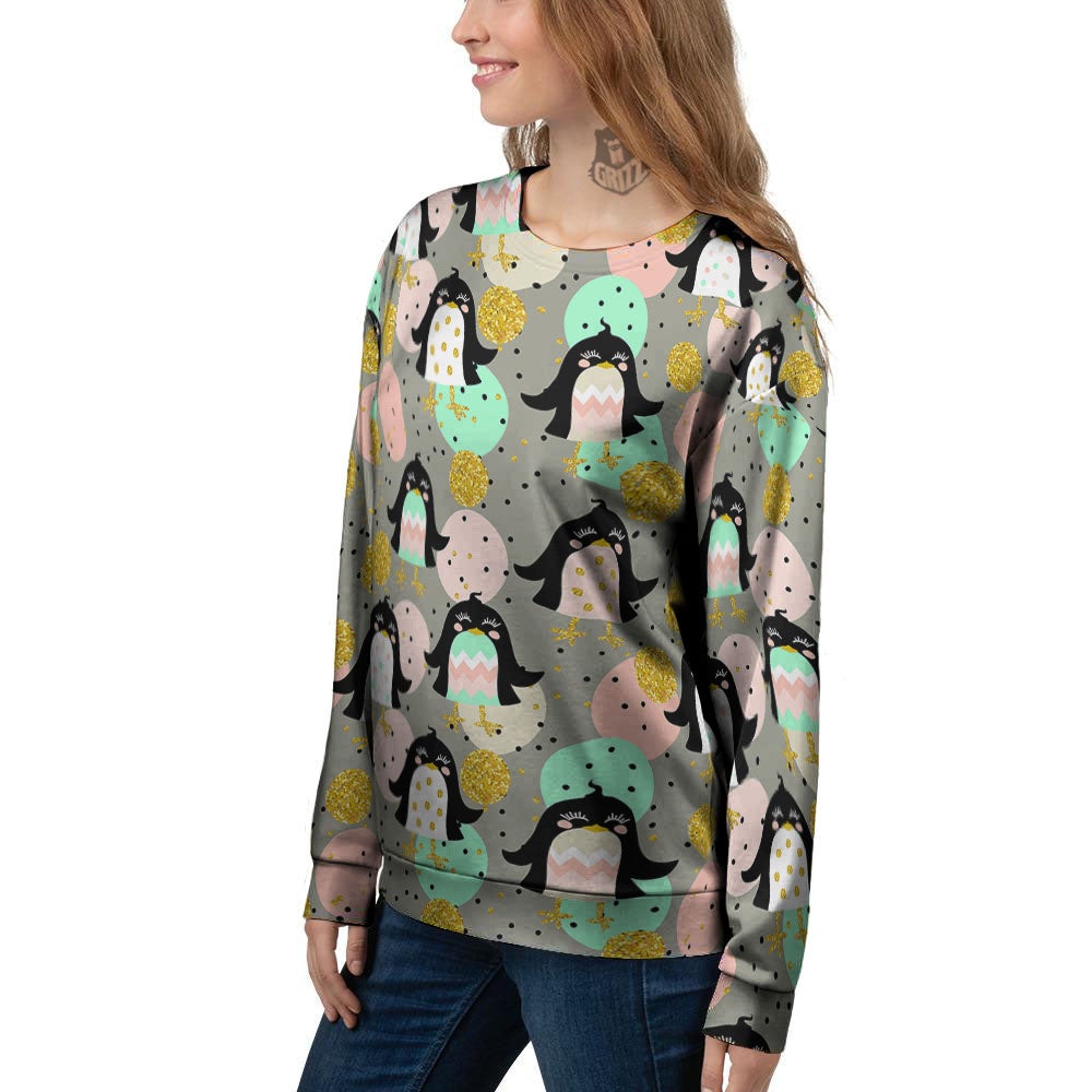 Penguin Pink Polka Print Pattern Women's Sweatshirt-grizzshop