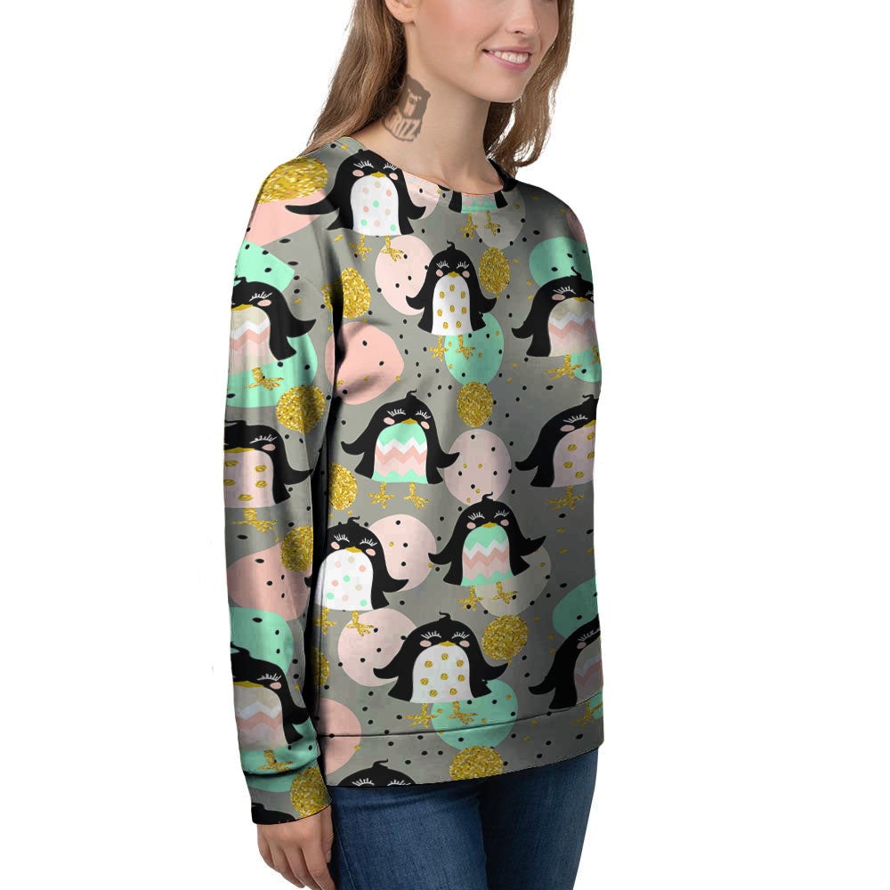Penguin Pink Polka Print Pattern Women's Sweatshirt-grizzshop
