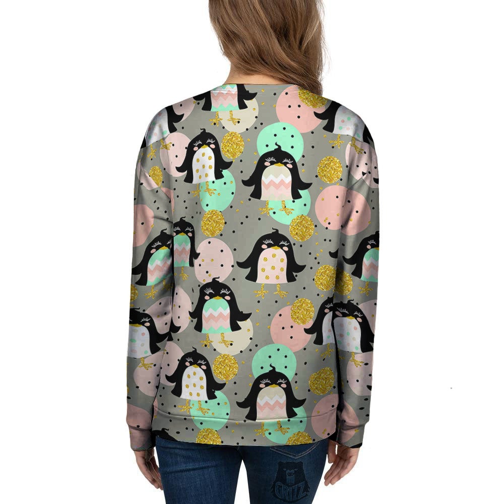 Penguin Pink Polka Print Pattern Women's Sweatshirt-grizzshop
