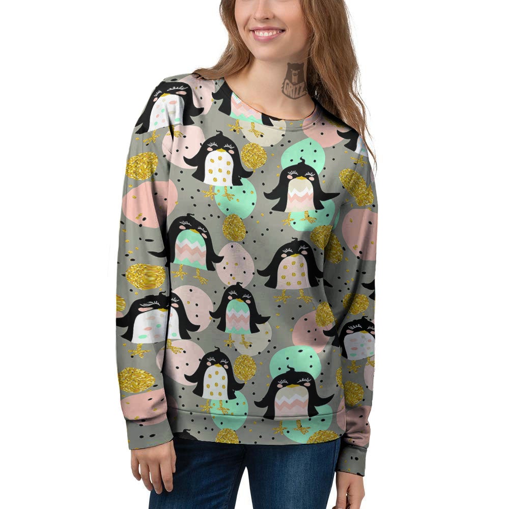 Penguin Pink Polka Print Pattern Women's Sweatshirt-grizzshop