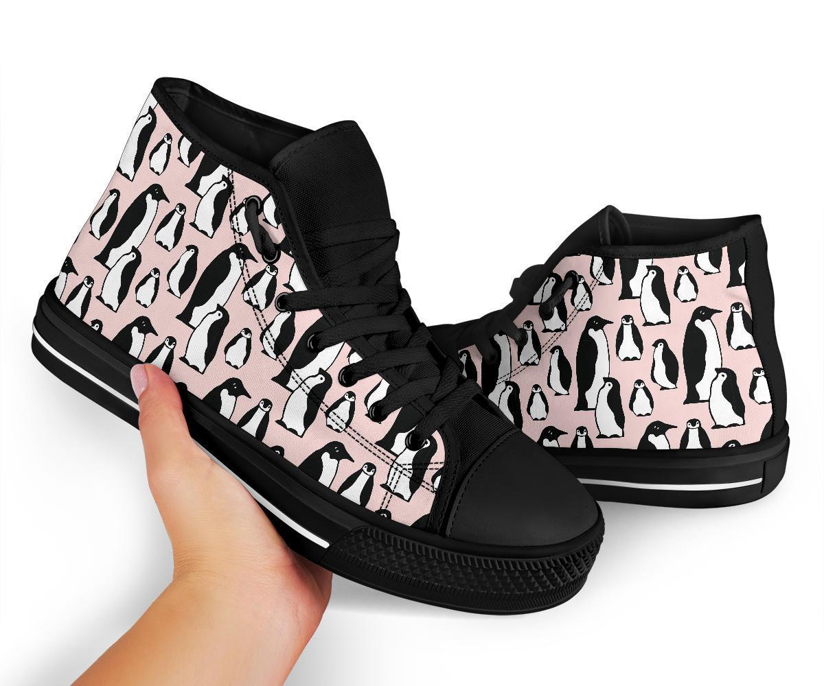 Penguin Print Pattern Men Women's High Top Shoes-grizzshop