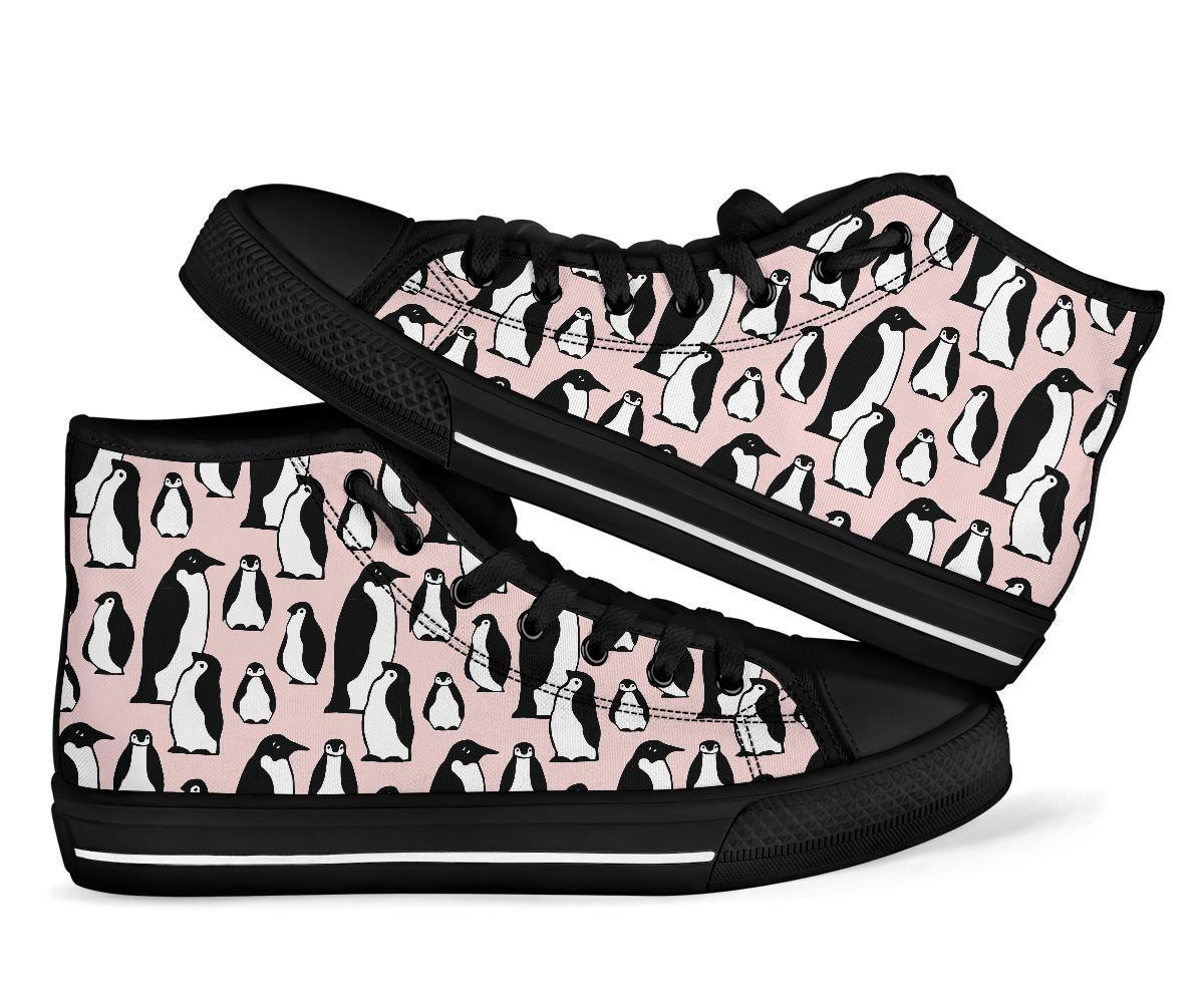 Penguin Print Pattern Men Women's High Top Shoes-grizzshop