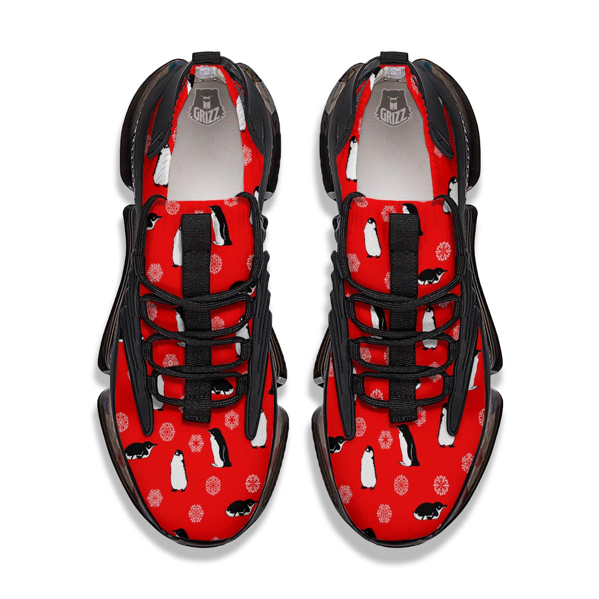 Penguin Red Snow Print Pattern Black Gym Shoes-grizzshop