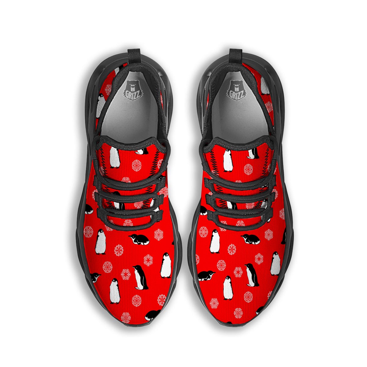 Penguin Red Snow Print Pattern Black Running Shoes-grizzshop