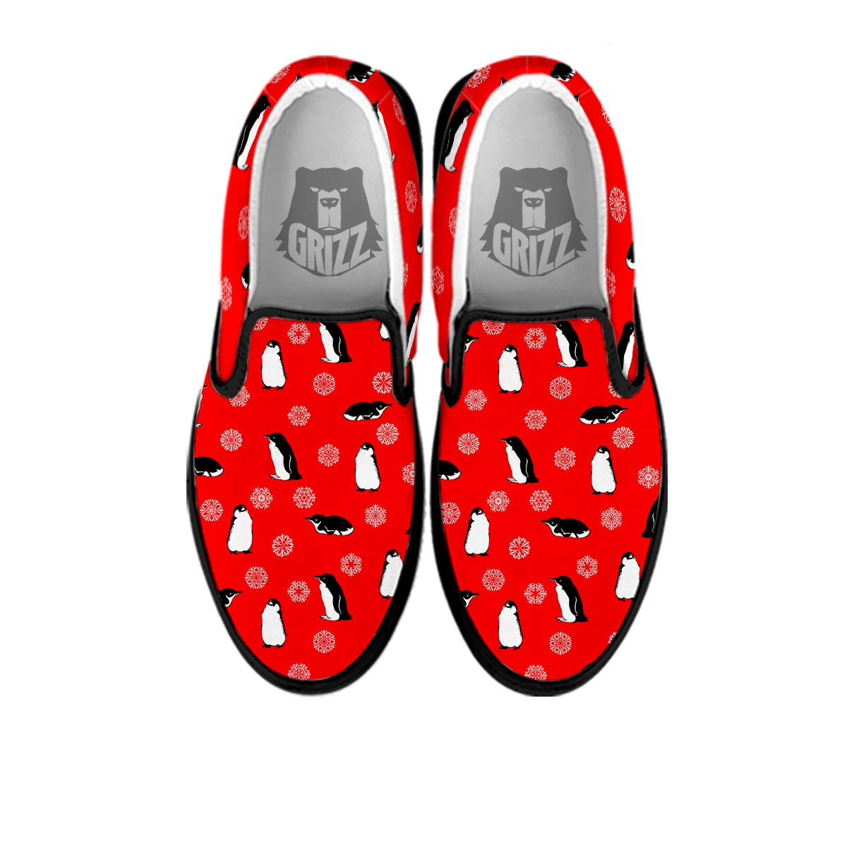 Penguin Red Snow Print Pattern Black Slip On Shoes-grizzshop