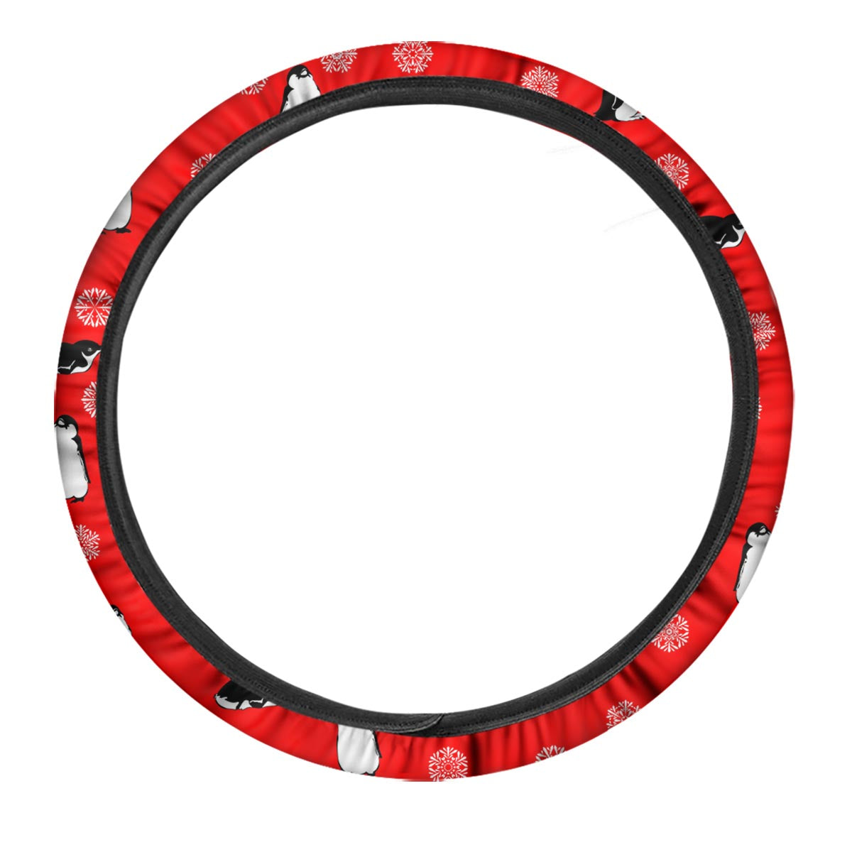 Penguin Red Snow Print Pattern Car Steering Wheel Cover-grizzshop