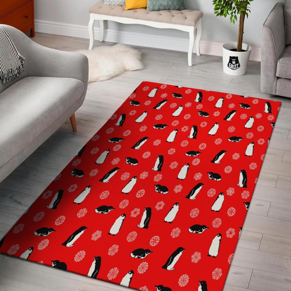 Penguin Red Snow Print Pattern Floor Mat-grizzshop