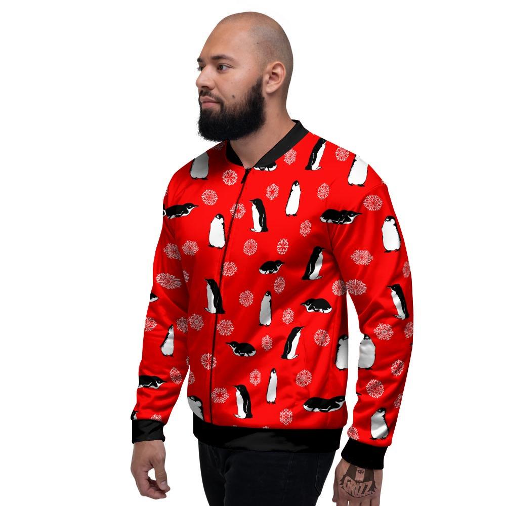 Penguin Red Snow Print Pattern Men's Bomber Jacket-grizzshop
