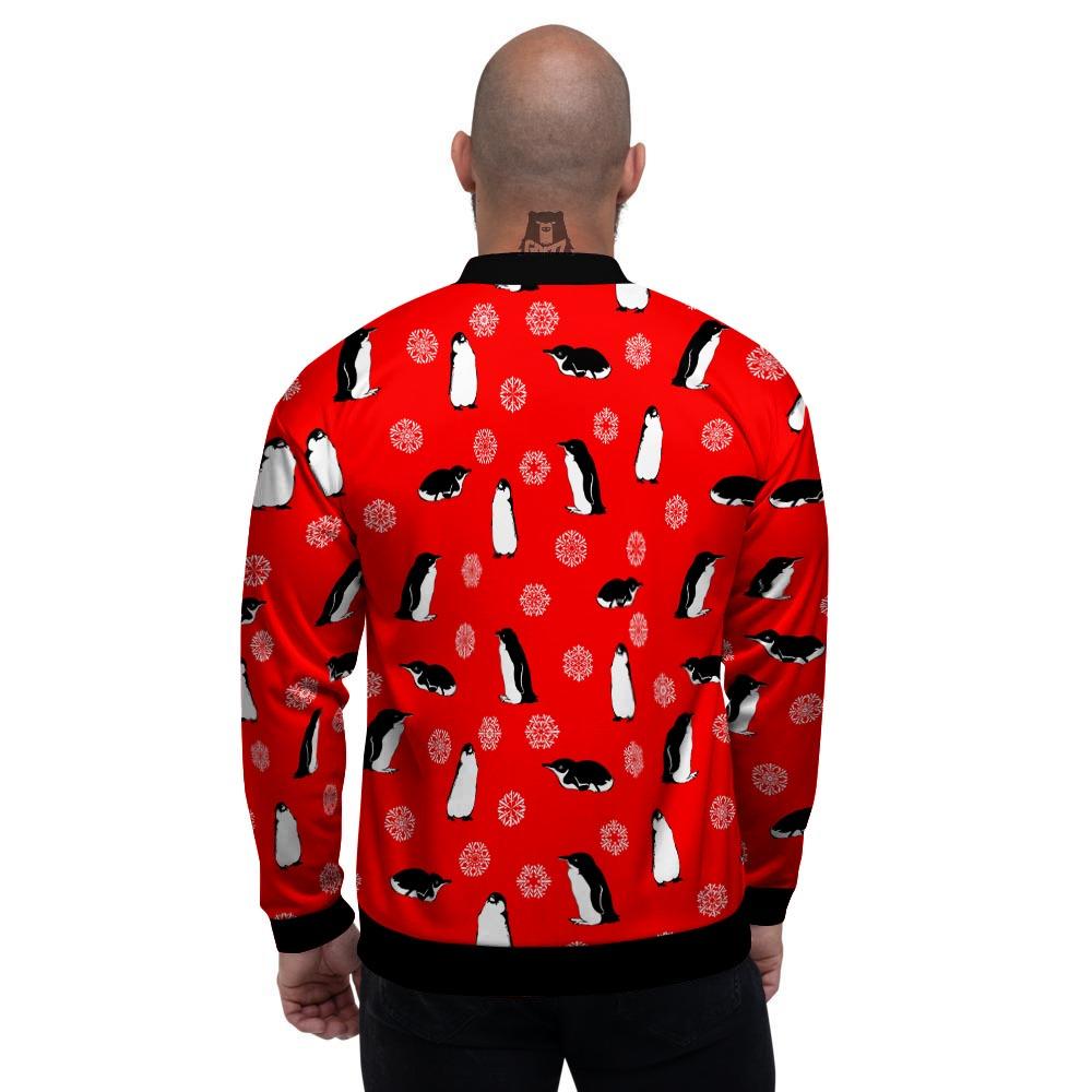 Penguin Red Snow Print Pattern Men's Bomber Jacket-grizzshop