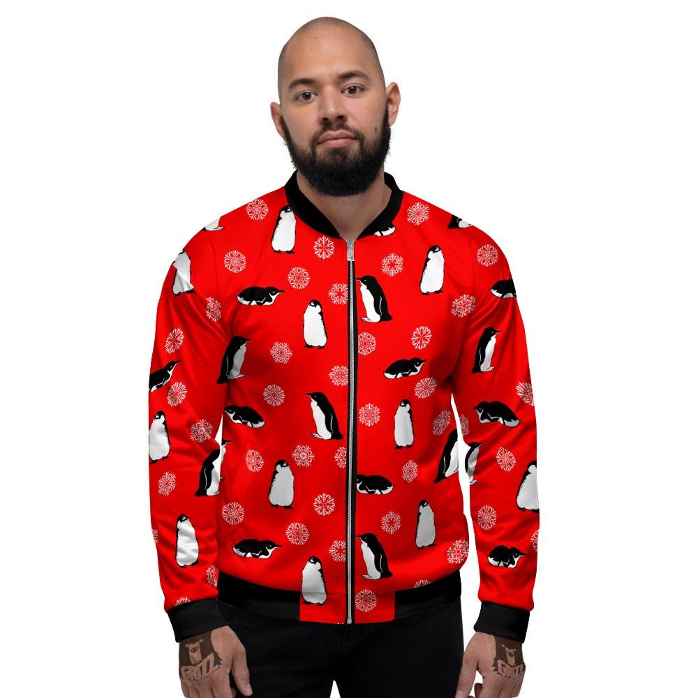 Penguin Red Snow Print Pattern Men's Bomber Jacket-grizzshop