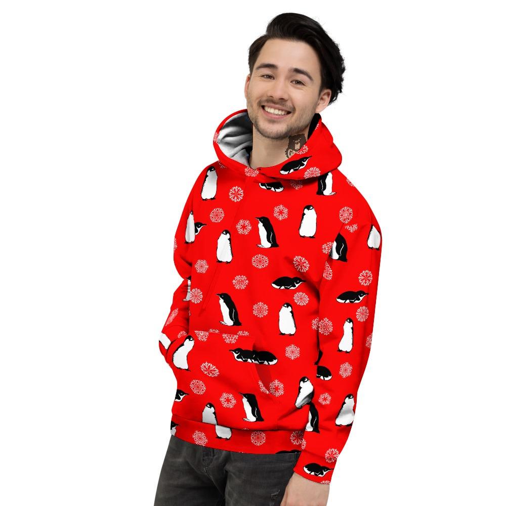Penguin Red Snow Print Pattern Men's Hoodie-grizzshop
