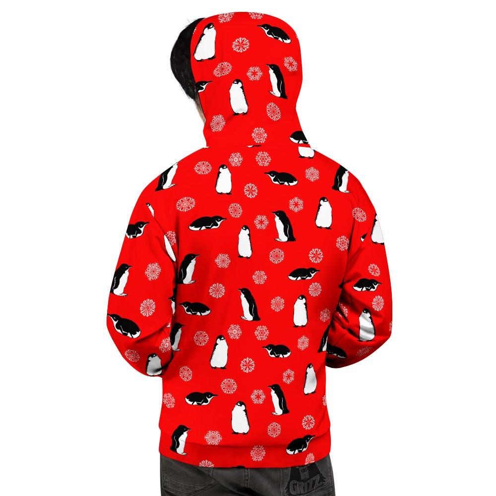 Penguin Red Snow Print Pattern Men's Hoodie-grizzshop