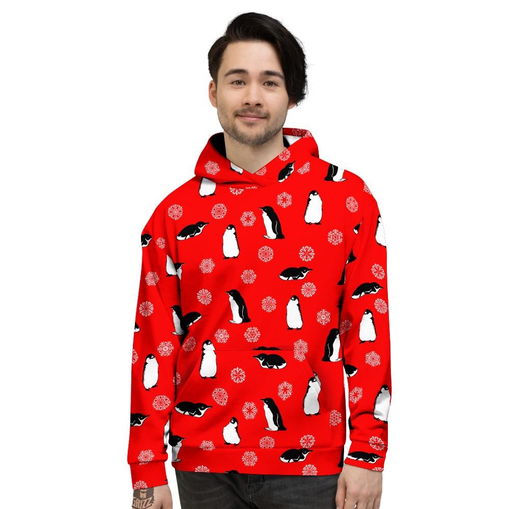 Penguin Red Snow Print Pattern Men's Hoodie-grizzshop