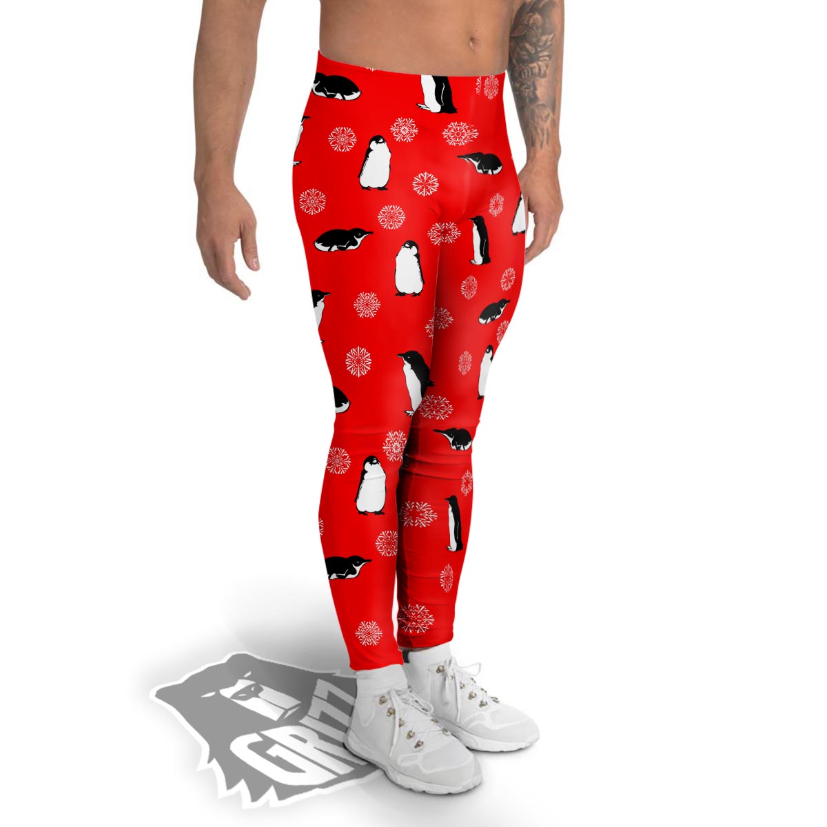 Penguin Red Snow Print Pattern Men's Leggings-grizzshop