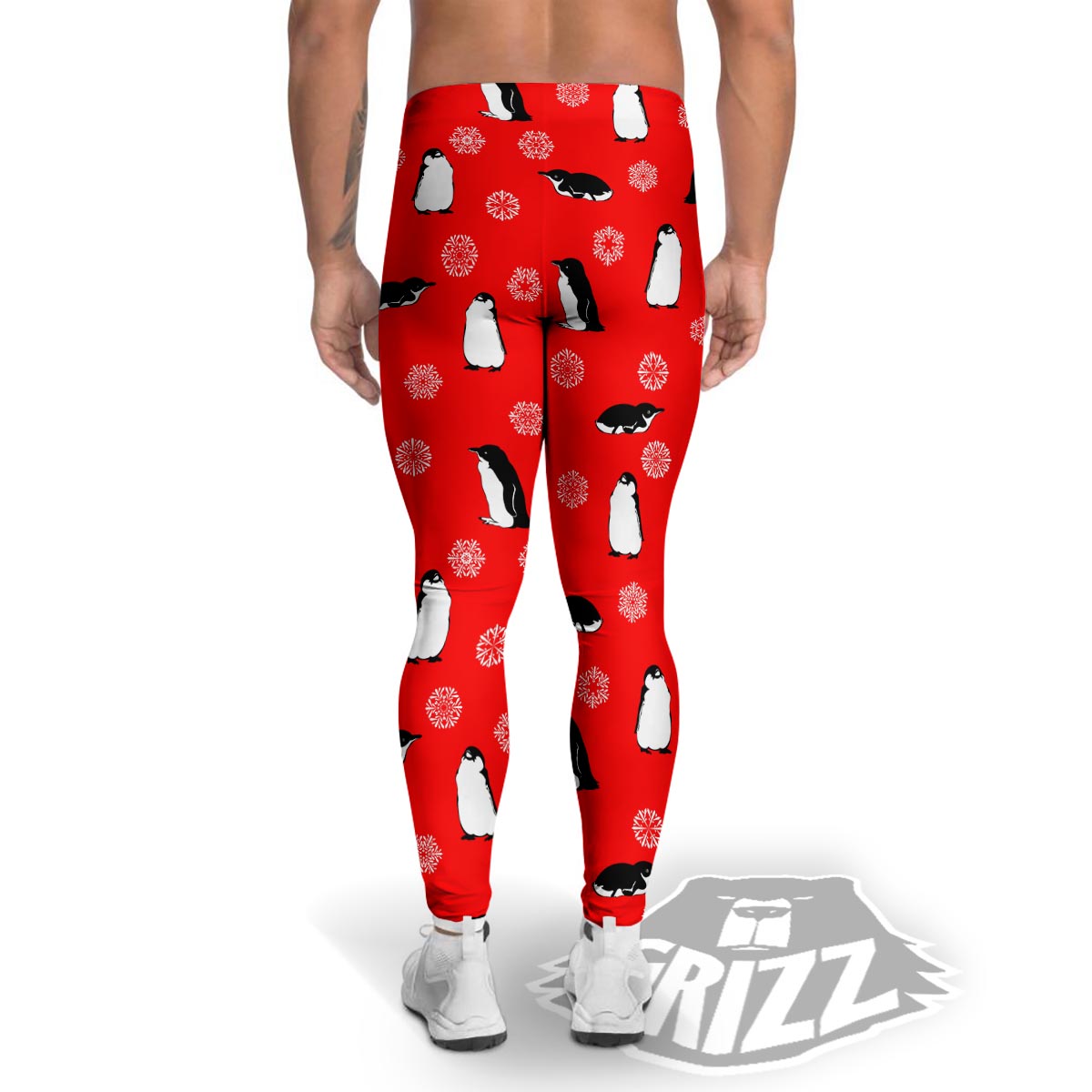 Penguin Red Snow Print Pattern Men's Leggings-grizzshop
