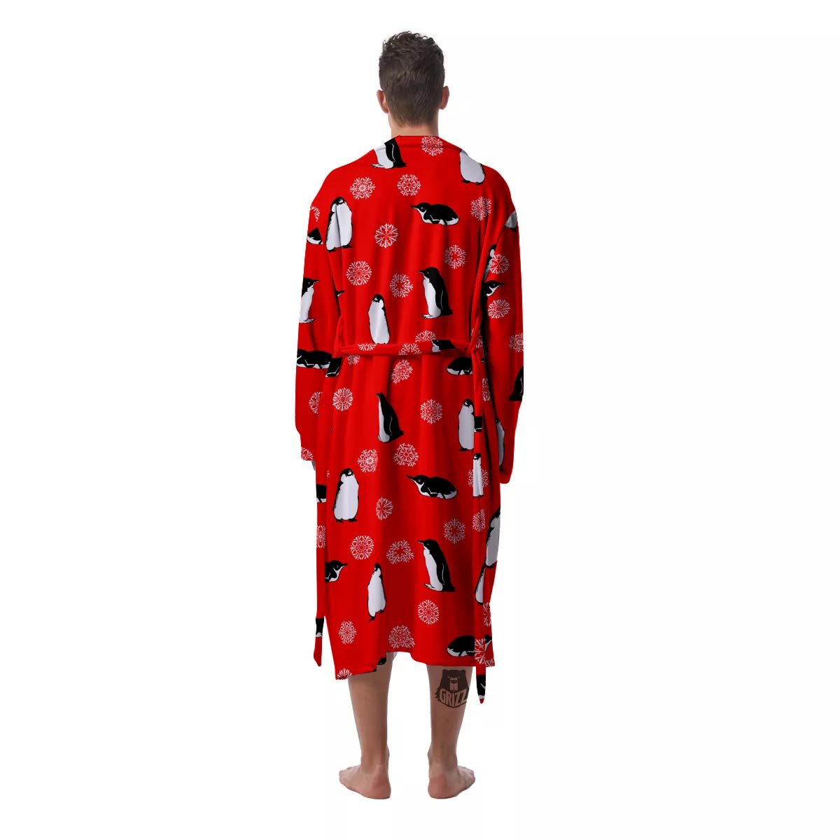 Penguin Red Snow Print Pattern Men's Robe-grizzshop