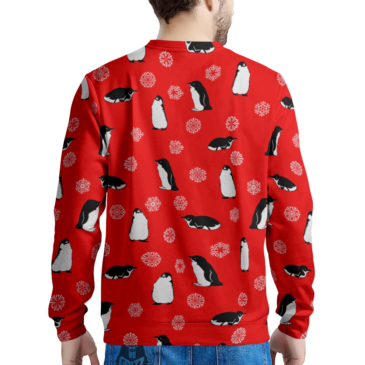 Penguin Red Snow Print Pattern Men's Sweatshirt-grizzshop