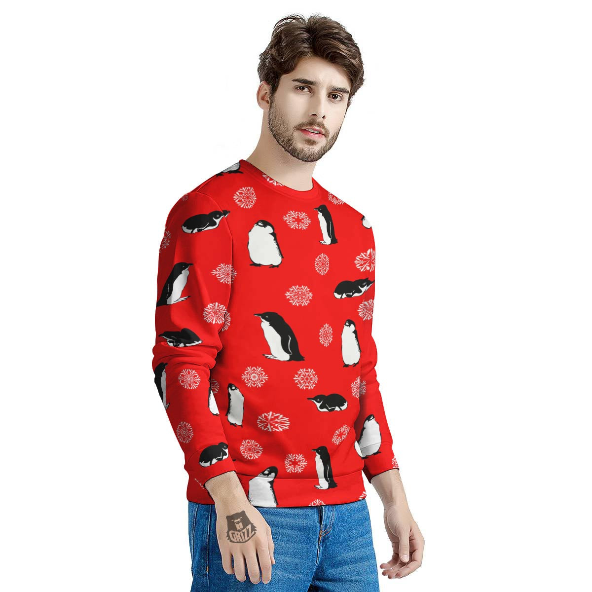 Penguin Red Snow Print Pattern Men's Sweatshirt-grizzshop