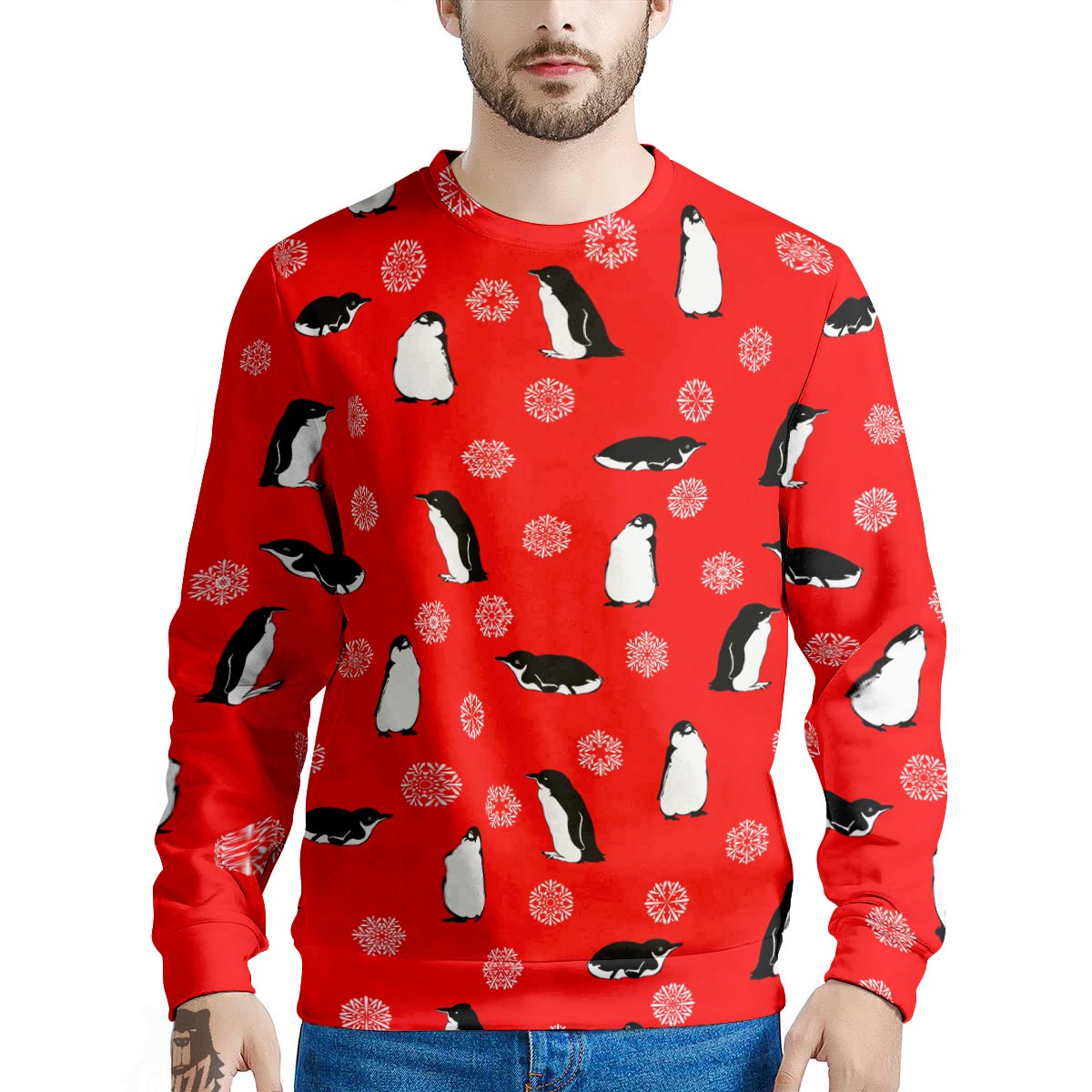 Penguin Red Snow Print Pattern Men's Sweatshirt-grizzshop