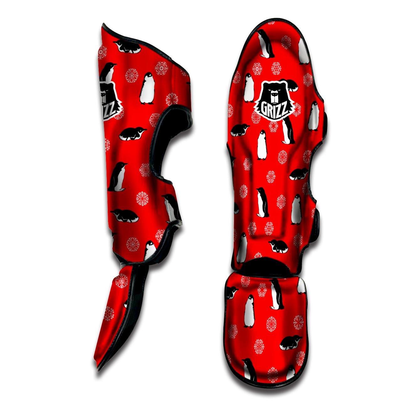 Penguin Red Snow Print Pattern Muay Thai Shin Guards-grizzshop