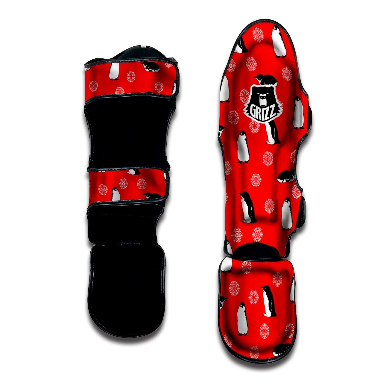 Penguin Red Snow Print Pattern Muay Thai Shin Guards-grizzshop