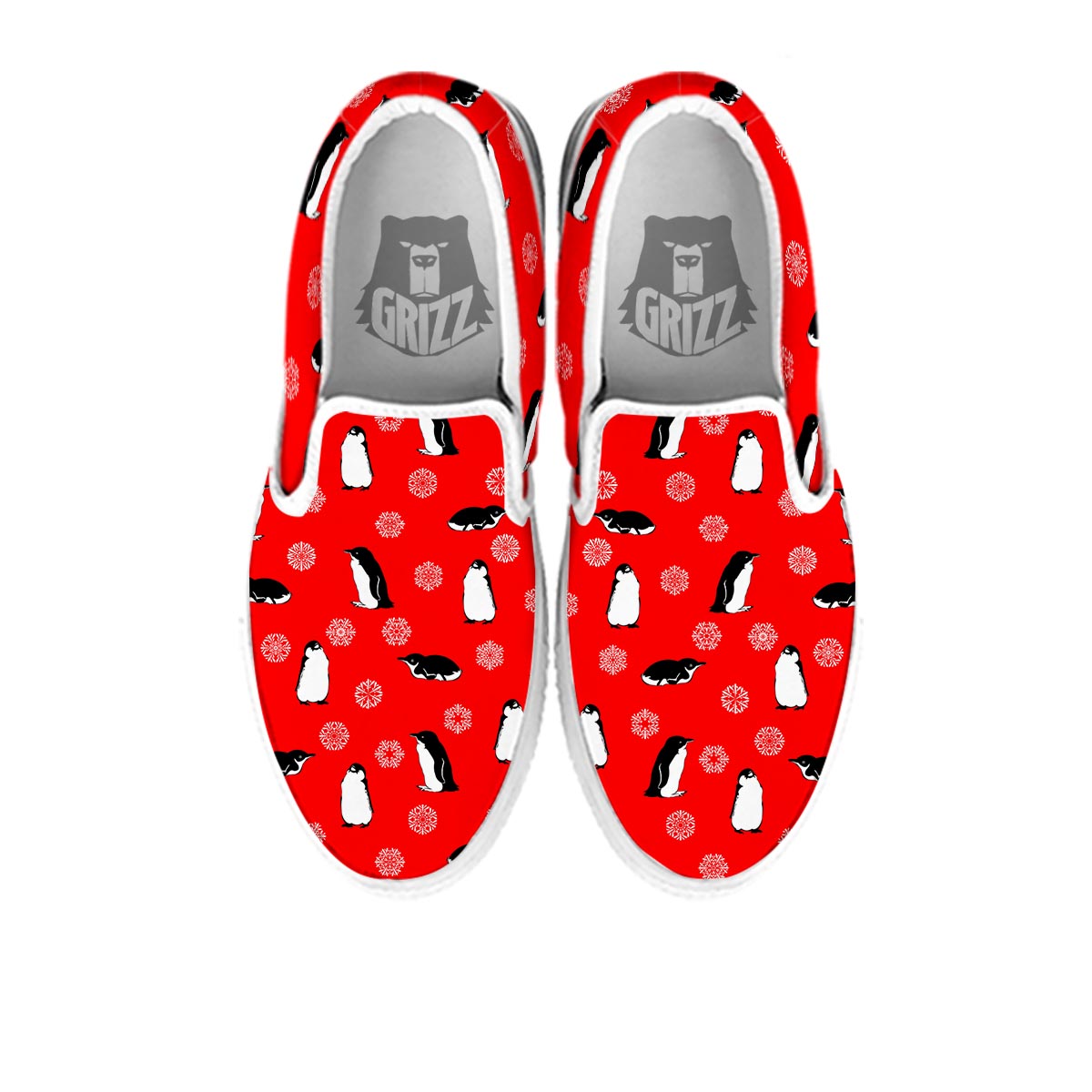 Penguin Red Snow Print Pattern White Slip On Shoes-grizzshop