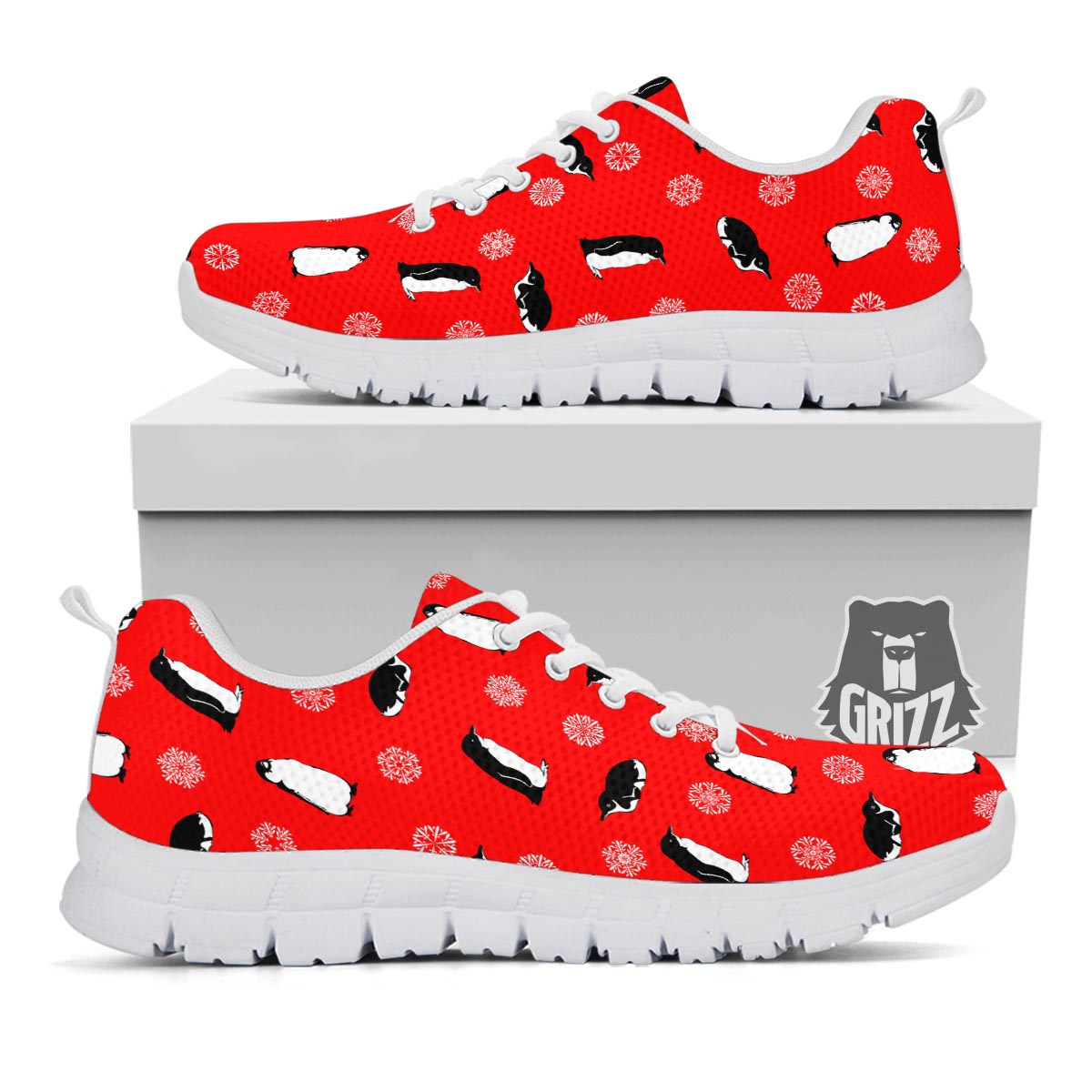 Penguin Red Snow Print Pattern White Sneaker-grizzshop
