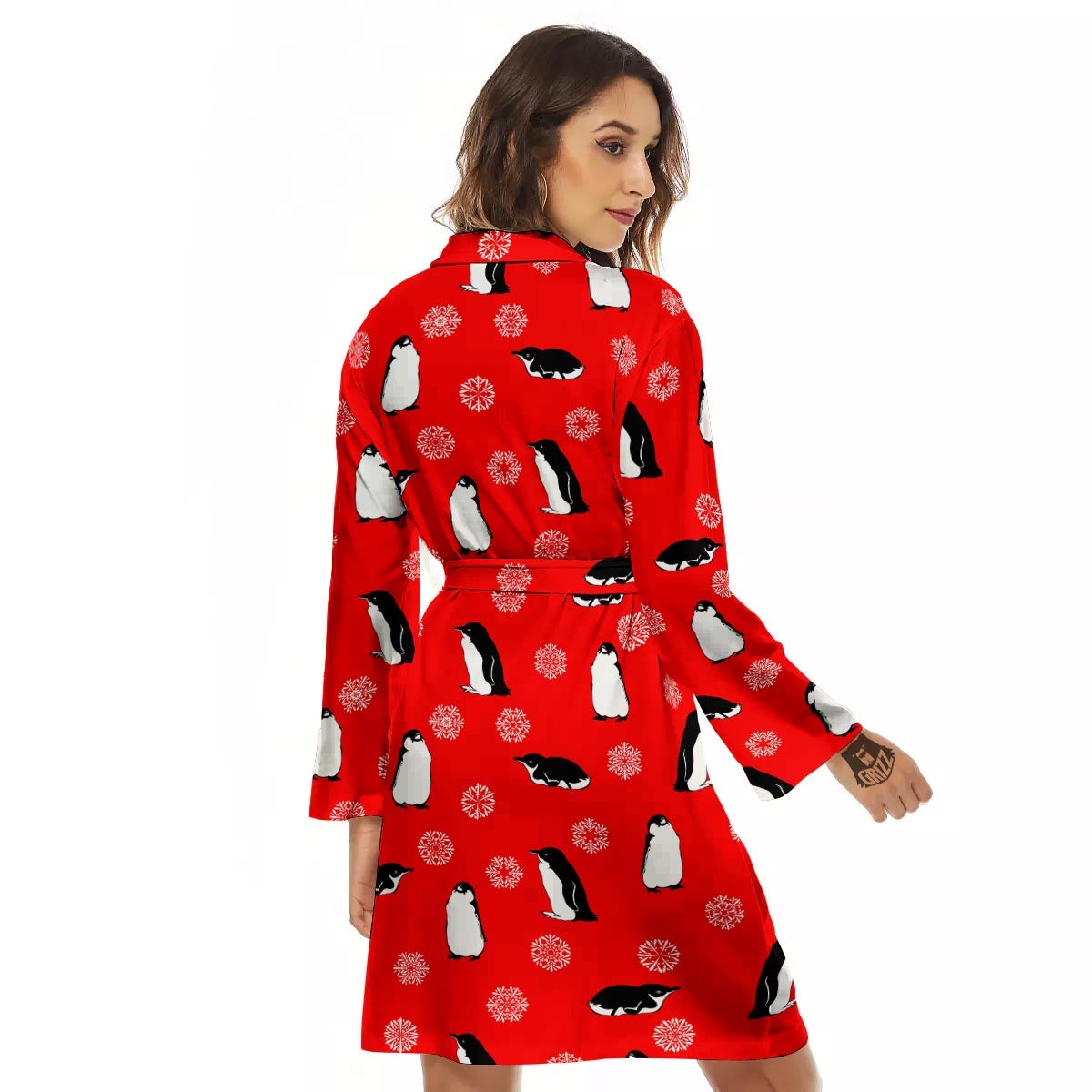 Penguin Red Snow Print Pattern Women's Robe-grizzshop