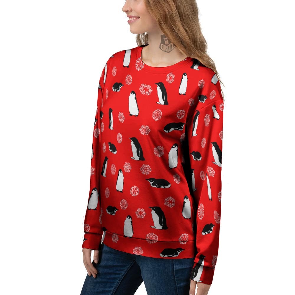 Penguin Red Snow Print Pattern Women's Sweatshirt-grizzshop