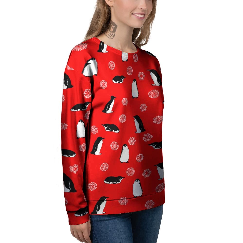 Penguin Red Snow Print Pattern Women's Sweatshirt-grizzshop
