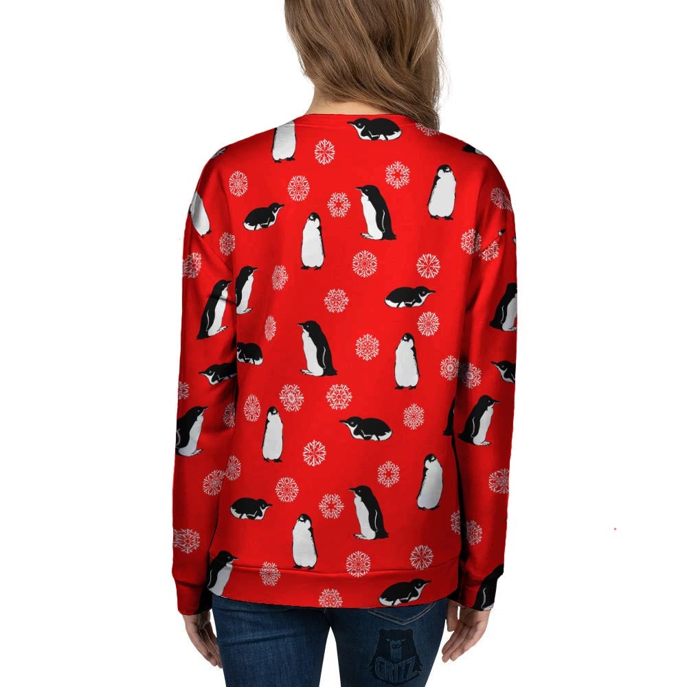 Penguin Red Snow Print Pattern Women's Sweatshirt-grizzshop