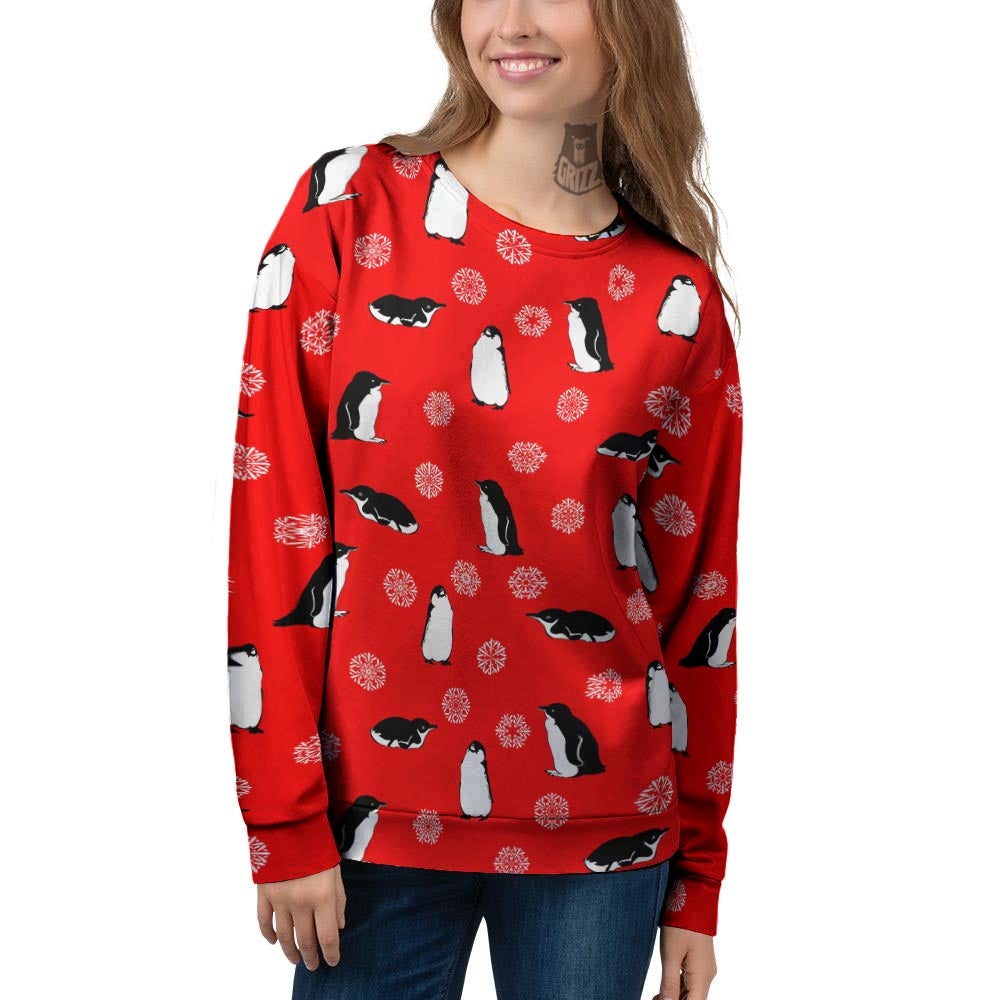 Penguin Red Snow Print Pattern Women's Sweatshirt-grizzshop