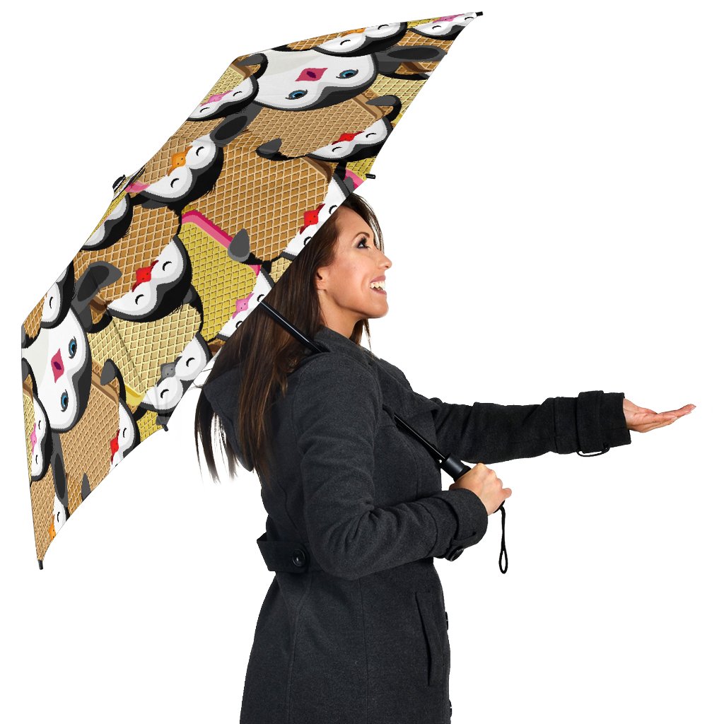 Penguin Waffle Pattern Print Automatic Foldable Umbrella-grizzshop