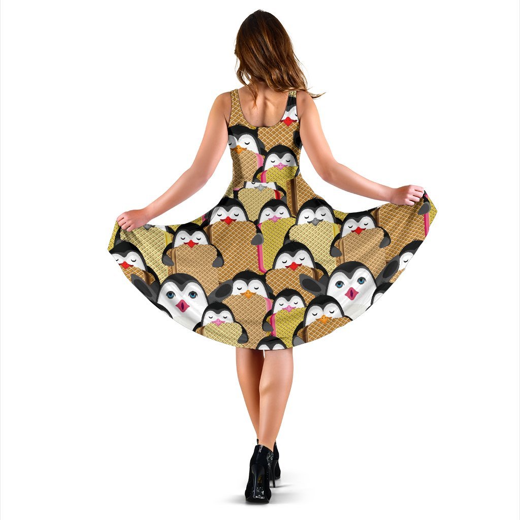 Penguin Waffle Pattern Print Dress-grizzshop