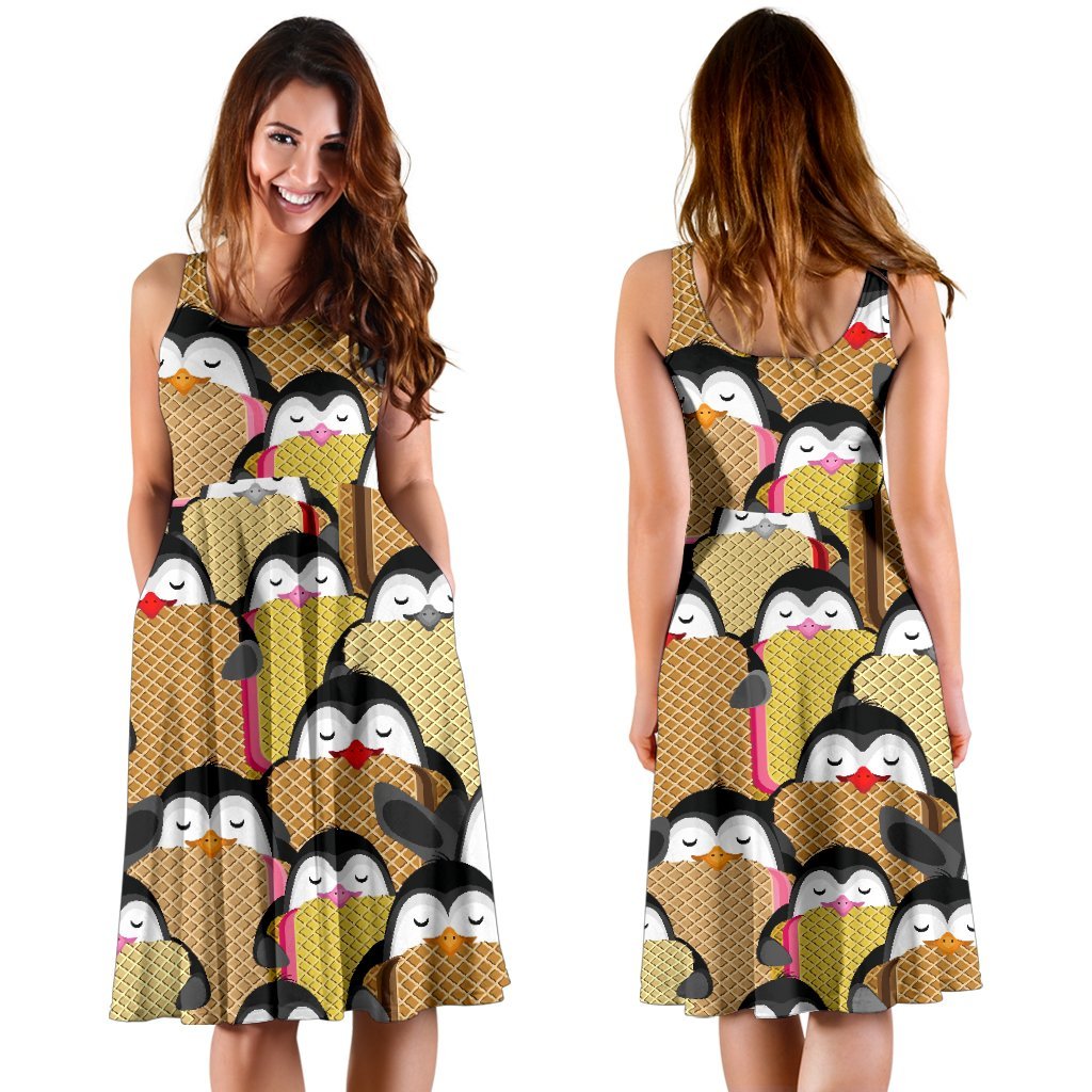 Penguin Waffle Pattern Print Dress-grizzshop