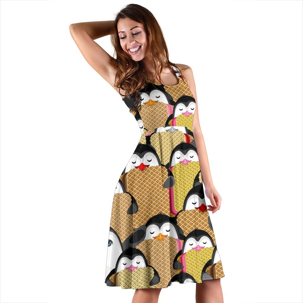 Penguin Waffle Pattern Print Dress-grizzshop