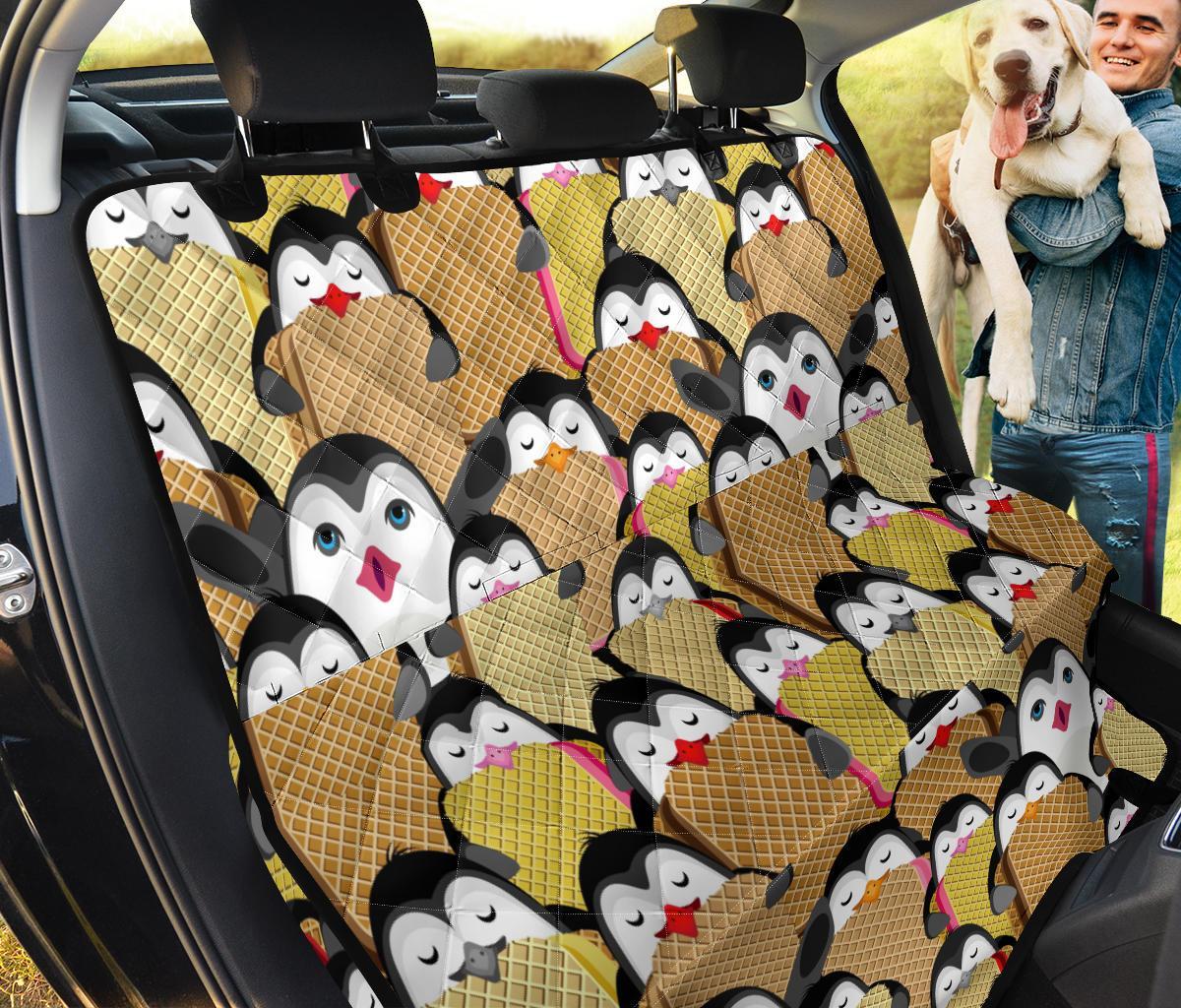 Penguin Waffle Pattern Print Pet Car Seat Cover-grizzshop