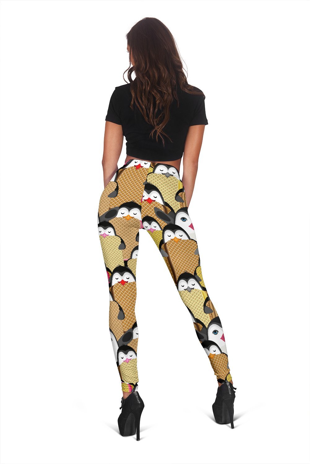 Penguin Waffle Pattern Print Women Leggings-grizzshop