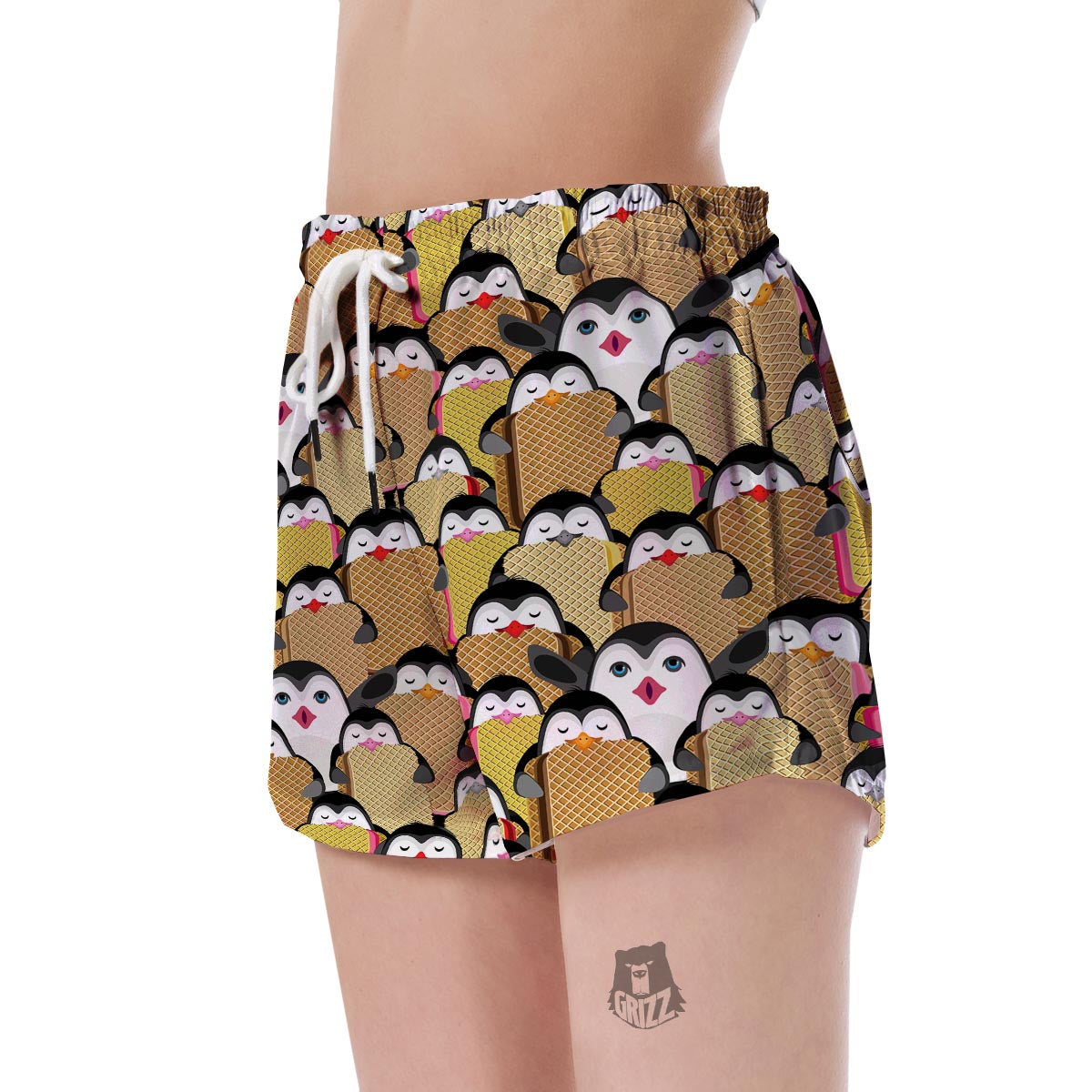Penguin Waffle Pattern Print Women's Shorts-grizzshop