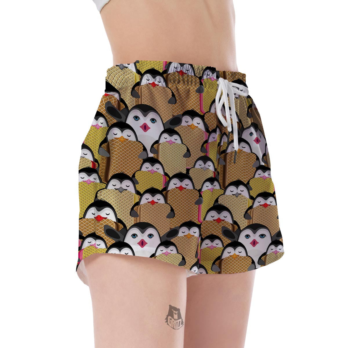 Penguin Waffle Pattern Print Women's Shorts-grizzshop