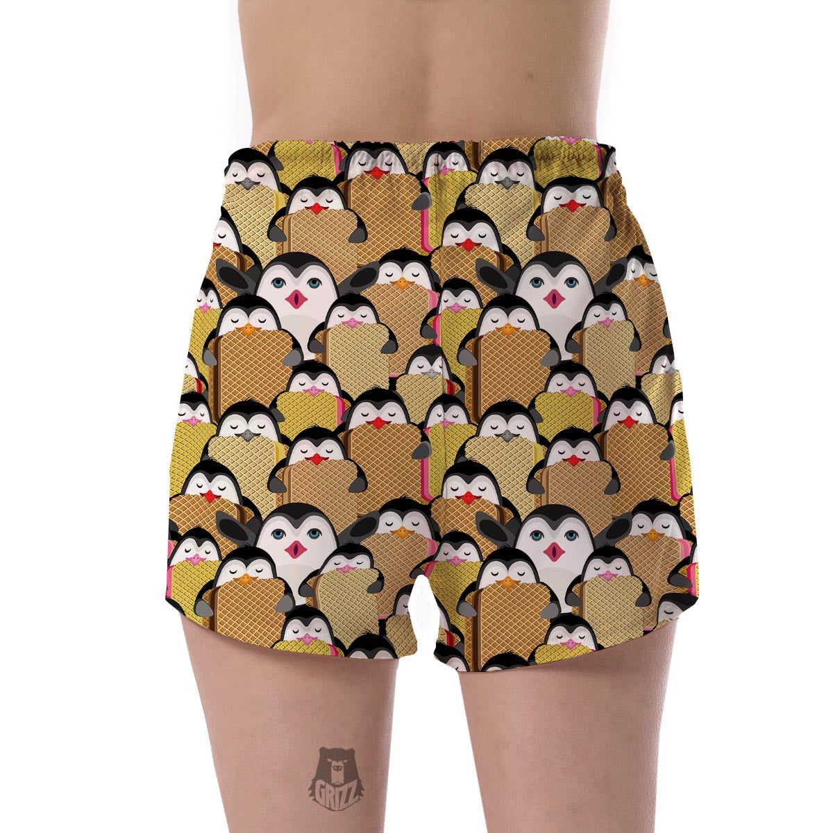 Penguin Waffle Pattern Print Women's Shorts-grizzshop