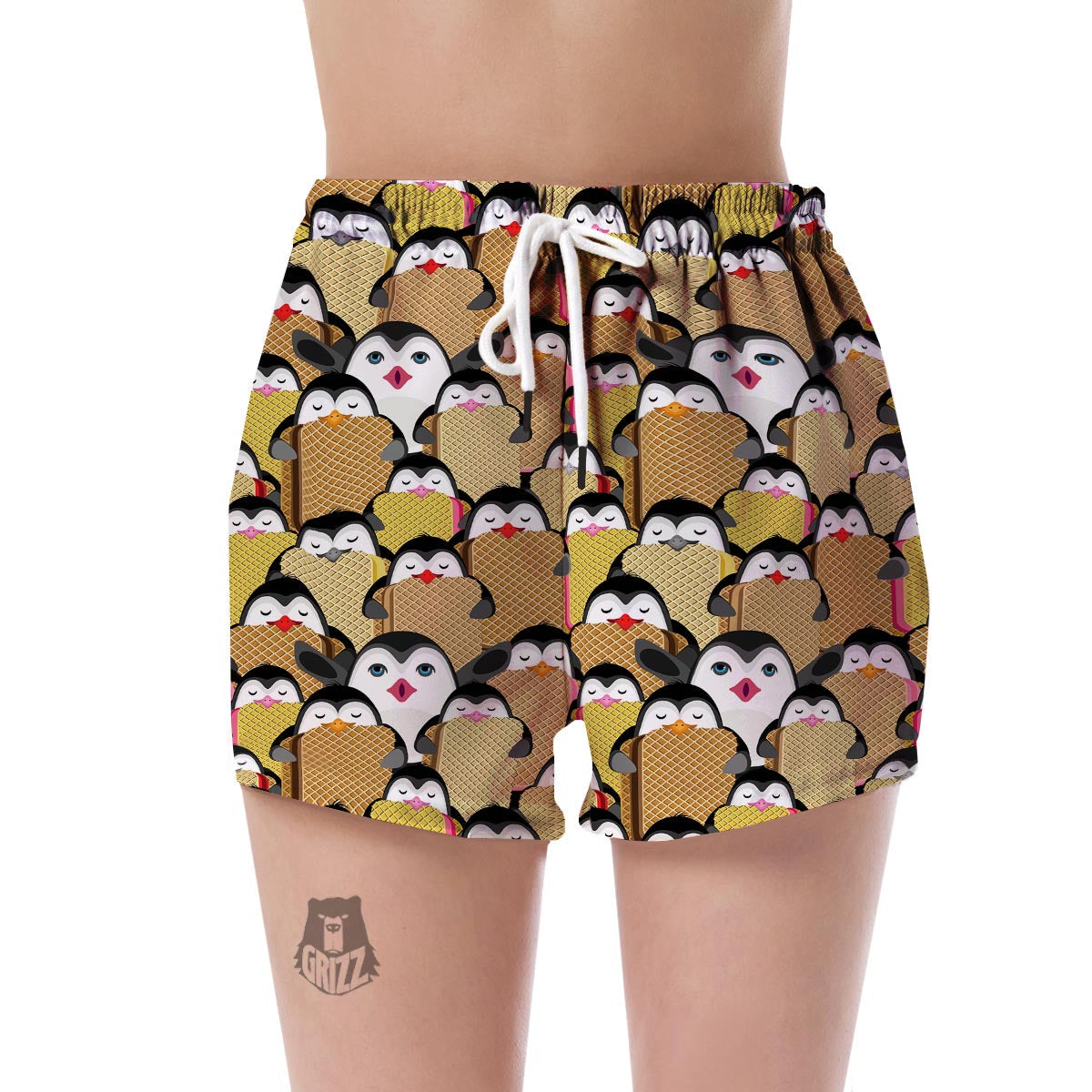 Penguin Waffle Pattern Print Women's Shorts-grizzshop